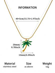 1pc Or 1set Stainless Steel Palm Tree Necklace & Ring, Unisex, 18K Gold Plated Coconut Tree Ring & Necklace, Plant Pendant Jewelry - Style 3 - View 8