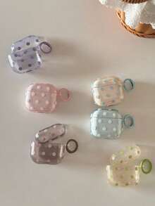 Korean Style Minimalist Semi-Transparent Pink/Purple Polka Dot + Circle Earphone Case Compatible With Airpods 5/Pro/3rd/4th Generation, New Pro 2 Protective Cover, Cute Apple 4 Minimalist 3 Personalized 1st/2nd/5th Generation Girls Earphone Case Protective Cover - Multicolor - View 3