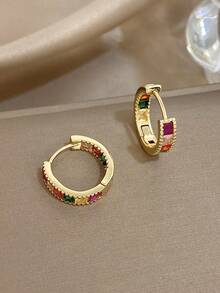 Elegant Luxury Flower Zirconia Chain Necklace Earrings Set For Women Golden Chain And Hoops Earrings For Birthday Valentine's Day Party Jewelry Gifts - Multicolor - View 4