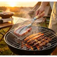 Stainless Steel Grill Rack, Thick Fine Mesh, Foldable And Detachable Handle, Multiple Sizes Available, Durable, Suitable For Grilling Various Foods - 150474 - View 3