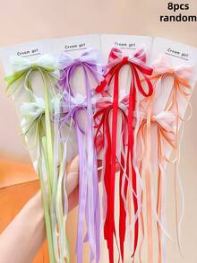 8/4/2pcs Long Ribbon Bow Hair Clips, Durable And Gentle On Hair, Cute And Sweet Hair Accessories Suitable For Pigtails - Perfect For Girls And Teens, Daily Wear, Vacation, School, And Dates - Multicolor - View 12