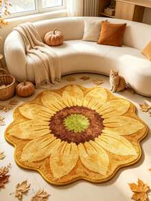 1pc Golden Sunflower Decorative Carpet, Living Room Decor, Bedroom Rug, Washable Carpet, Home Decor - Multicolor 4 - View 3