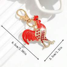 Lucky Golden Rooster Keychain, Red Rhinestone Rooster Pendant, New Year Festive Gift, Bag Accessory - Red - View 4
