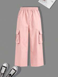 Street Sweet Style Utility Letter Print Crew Neck Sweatshirt + Casual Utility Pants, Women's Versatile Autumn/Winter Daily 2-Piece Set - Grey - View 6