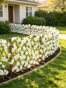 1pc Artificial Cherry Blossom Expandable Wooden Lattice Fence, Outdoor Privacy Protection Floral Screen, Decorative Fence With Artificial Hedge And Floral Concealment Function, Expandable Flower Rack, Suitable For Balcony, Patio And Outdoor, UV Resistant Fence, Privacy Screen, Suitable For Garden, Wedding Decoration Background, Home Garden Decoration - Multicolor - View 7