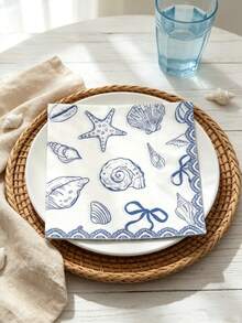 20/40pcs Blue Bow Beach Theme Disposable Napkins, Seashell Birthday Napkins Party Decor, Suitable For Summer Engagement, Bridal Wedding, Bachelorette Party And Mermaid Theme Party Decor Supplies - Multicolor - View 7