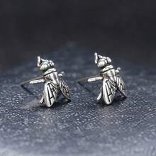 Halloween Realistic Fly Stud Earrings For Women, Insect Vintage-Style Jewelry With 3D Texture - E4963 Antique Silver - View 10