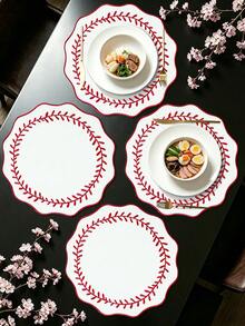 4/120入紅色波浪邊刺繡布製餐墊，隔熱防滑桌墊，防水防油裝飾墊，耐用可水洗餐盤墊，無異味，適用餐廳、咖啡廳、民宿，適合節慶、派對、聚會、生日、婚禮、晚餐派對 - 彩色 - 查看 16