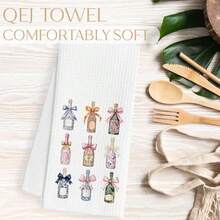 Coquette Bow Floral Champagne Kitchen Dish Towels, Champagne Gifts For Women, Cocktail Gifts Decorative Hand Tea Towels For Kitchen Bar Cart Pub, 16x24 Inch - Wine Bow - View 6