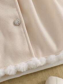 Girls' Elegant Exquisite Wool Coat, Autumn/Winter Fashion New Style, Cute Bow Decor, Patchwork Faux Fur Peter Pan Collar, Single-Breasted Button Front, Apricot Long Sleeve Mid-Length Knee-Length Jacket, Back To School - Apricot - View 6