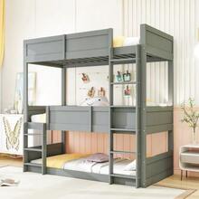 Single Bed 90*200 Cm, Solid Wood Slats, Bunk Bed, High Fence Design - Gray - View 1