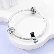 1pc S925 Sterling Silver Spacer Bead With Snap Clasp, Original Starry Sky, Feather And Wave Embossed Design, Inlaid With Multi-Color Cubic Zirconia, Gold And Silver Dual Color Options, Comes With Gift Box, Anti-Slip Positioning Design, Suitable For Bracelet, Used For Handmade DIY Jewelry Making And Gift Wearing - Multicolor - View 6