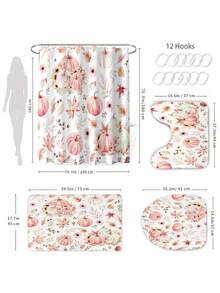 1/4pcs Thanksgiving Autumn Harvest Pink Maple Leaf Pumpkin Shower Curtain Set, With 12 Hooks Waterproof Polyester Shower Curtain, Bathroom Curtain, Privacy, Thickened, Durable Quick Dry - A - View 5