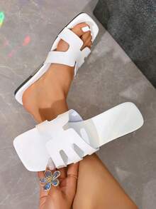 Women's Fashion Versatile One-Strap Solid Color Bow Knot Holiday Vacation Party Home Spring Summer New Plus Size Minimalist Casual Sandals - White - View 4