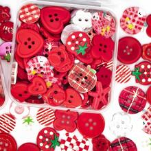 11/22/33/44/55/66/77/88/99Pcs Boxed Red Mixed Color Handmade Button Set, Heart, Floral, Star, Plaid Printed Resin Buttons, Multi-Hole Sewing Buttons Suitable For DIY Handmade Scrapbook Decoration, Clothing And Accessories - Multicolor - View 10