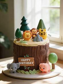 1pc Neutral Baby Jungle Animal Soft Decor, For Dessert Table Decoration, Forest Style Cake Topper, Suitable For Baby Shower And Birthday Party - Multicolor - View 4