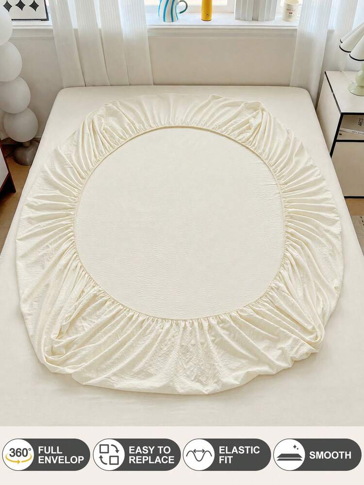 1pc Solid Color Fitted Sheet, Ultra Soft Breathable Premium Microfiber Double-Layer Gauze All-Season Bedding, Machine Washable Fade/Pill/Shrink-Resistant, Fresh INS Room Decor For King Queen Full Twin, Home Dorm Guest Room Gift - Beige - View 10