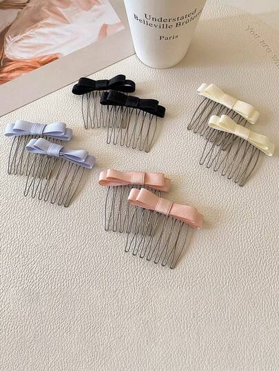 8pcs/4pcs Ribbon Bow Hair Combs Sweet Ballet Bow Hair Pins Hair Styling Combs Bow Hair Pins Korean Hair Accessories Bow Hair Decorations Suitable For Side Hair, Black