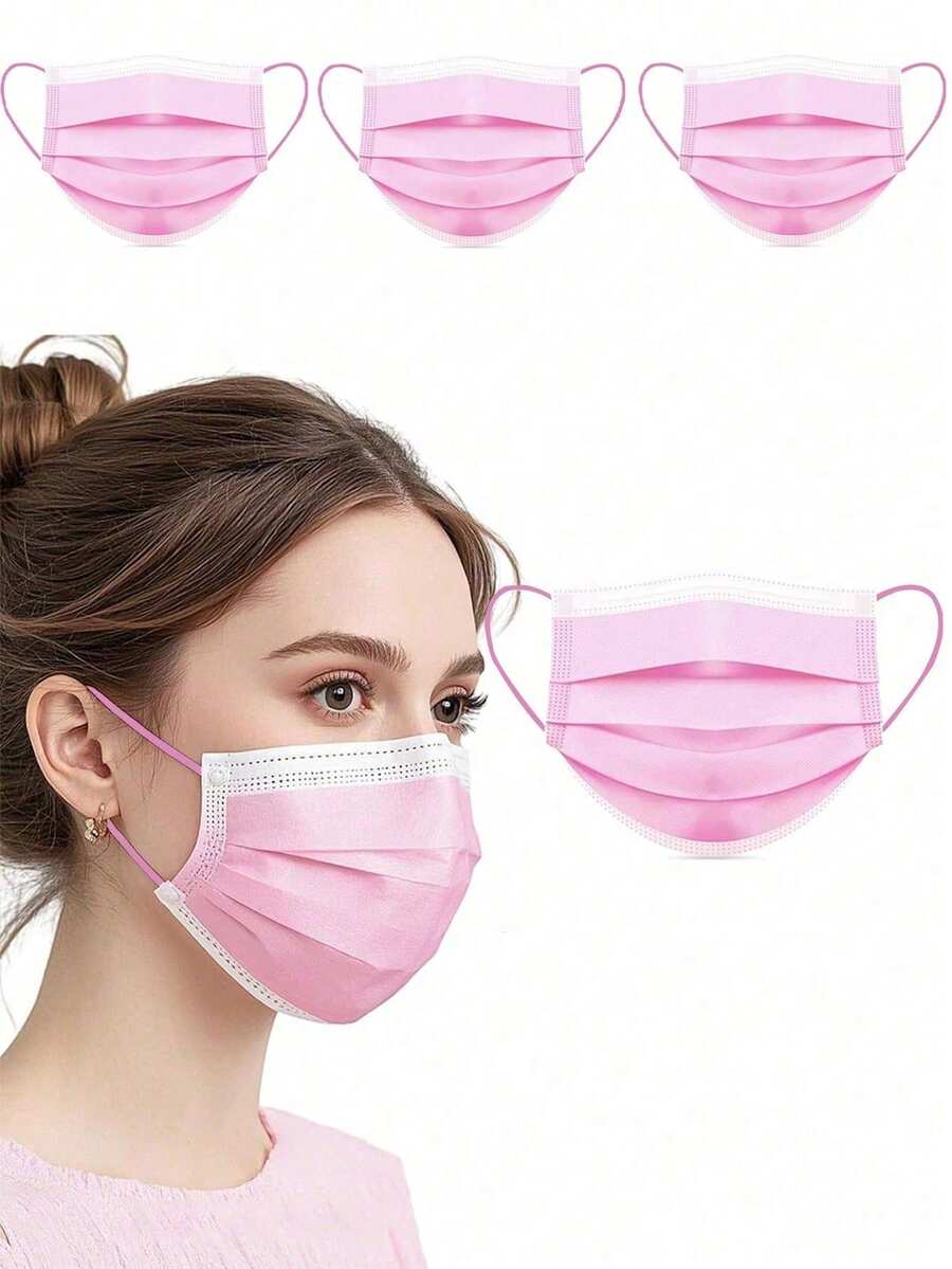 50pcs Disposable Face Masks, Multiple Colors Available, Skin-Friendly Soft, 3-Layer Protection, Elastic Ear Loops - Perfect For Home, School, Office, Outdoor And Camping - Multicolor - View 1