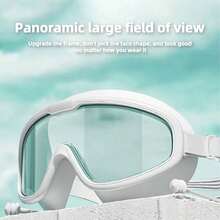 Large Frame Waterproof Anti-Fog Swimming Goggles, With Integrated Earplugs, Comfortable Design, Unisex, Transparent Wide Field Of View, Leak-Proof Seal, UV Protection, Durable Construction, Suitable For Swimming Pool Training And Water Sports - A - View 9