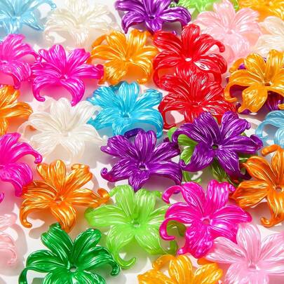 40pcs Flower Shape Beads  Pearl Flower Beads Color Lily Beads For DIY Crafts Bracelet Necklace Earrings Jewelry Making(Shell Beige)