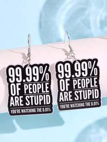 1對創意趣味時尚獨特口號「99.99% OF PEOPLE」壓克力耳環，女款日常佩戴派對飾品 - 彩色 - 查看 6