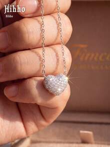 Hihho 1pc Heart-Shaped Necklace With Zirconia Inlay, Valentine's Day, Mom, Mother, Mother's Day, Halloween Gift - Love - View 2