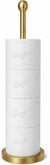 Songtec Gold Toilet Paper Holder Stand With Reserve, Floor Standing Tisse Roll Holder For 4 Rolls, Compact Design Bathroom Toilet Paper Storage - Gold
