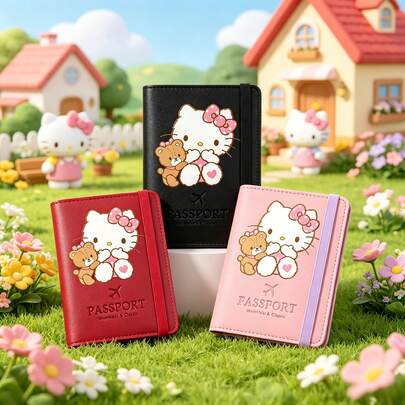 1PC Sanrio Foldable Multi-Function Fashion IP Passport Holder With Vibrant Hello Kitty Cartoon Print Design Illustration, Outdoor Commute IP Passport Holder, Portable IP Passport Holder, Travel Shopping First Choice, Practical Holiday Gift
