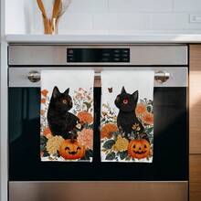 2件組廚房毛巾 秋季黑貓與楓葉圖案印花 40*60cm 長方形超細纖維廚房毛巾、洗碗布、桌布、手巾、廚房裝飾、居家裝飾、鄰居喬遷禮物，適用於廚房與浴室使用，適合家庭主婦與家庭聚會禮物，高 CP 值，居家必需品 - 橘色 - 查看 5