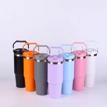 30oz Stainless Steel Vacuum Insulated Water Bottle, Straw Cup, Portable Handle, Leak-Proof, Double-Wall Insulation, Keeps Drinks Cold/Hot, Multi-Functional, Suitable For Cold And Hot Beverages, Christmas Gift, Holiday Gift - Multicolor - View 4