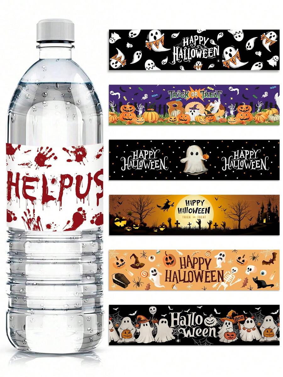 16 buah Stiker Botol Minum Halloween, Motif Hantu Kelelawar, Cocok untuk Dekorasi Halloween, Dekorasi Trick or Treat untuk Halloween, Dekorasi Rumah, Dekorasi Meja Dapur, Hadiah Halloween, Dekorasi Musim Gugur - Halloween - View 1