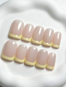 Shecass 10片高品質方形手工美甲貼片 黑色法式裸色可穿戴美甲 短款 Y2K 風格 夏季美甲 日常配戴 畢業旅行度假禮物 適合派對、音樂節、開學季 - 彩色 - 查看 3