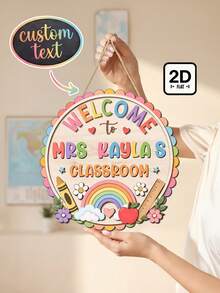 1pc Customized Fan-Shaped Wooden Teacher Name Sign, Personalized Rainbow Floral Welcome Plaque, Back To School Teacher Appreciation Gift, Classroom Welcome Wall Decor, New Teacher Welcome Gift - Multicolor - View 7