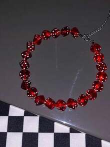 Set Kalung Geometris Salib Hati Gaya Punk Y2K 3pcs, Kalung Choker Gaya Gotik Dadu Desainer, Cocok untuk Aksesori Kalung Halloween - Merah - View 4