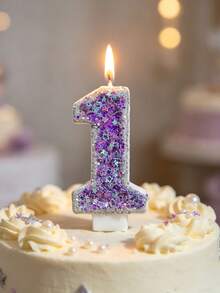 1 pezzo Candela numero 0-9 con pentagramma glitterato viola, stile principessa, stile girly, fatta a mano fai-da-te, decorazione per torta di compleanno per bambini - Lilla Viola - Visualizzare 12