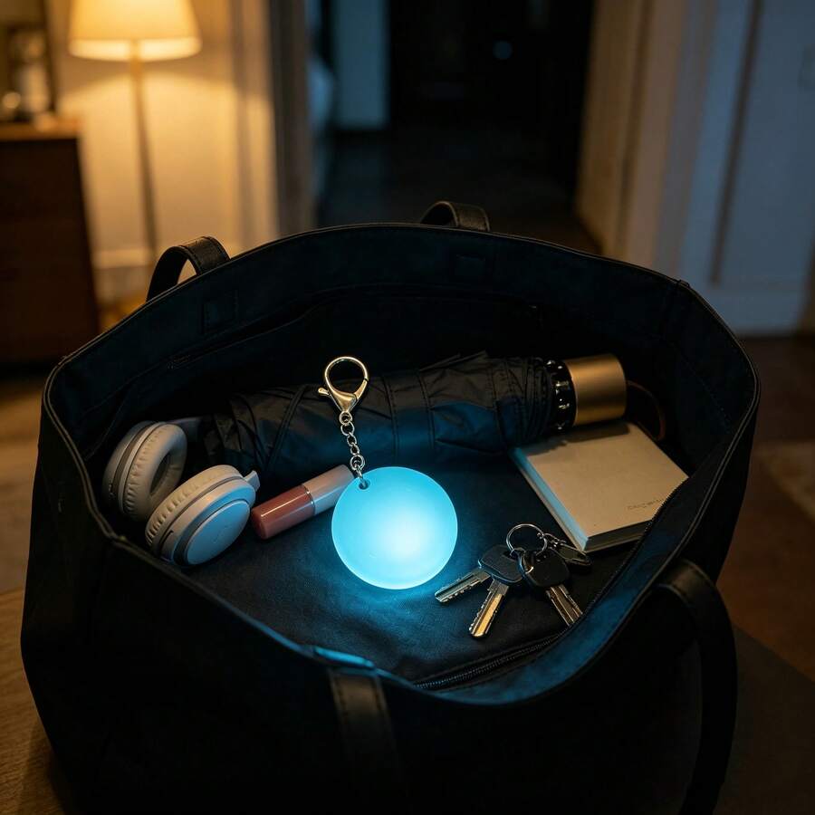 Round Rechargeable Touch Sensor LED Handbag Light, Automatic Dual Mode Portable Wallet Light, Suitable For Dark Bags, Romantic Cute Fashion Keychain Night Light, Women's USB Rechargeable Mini Bag Lighting Accessory, Long Battery Life - 藍色圓形 - 查看 1