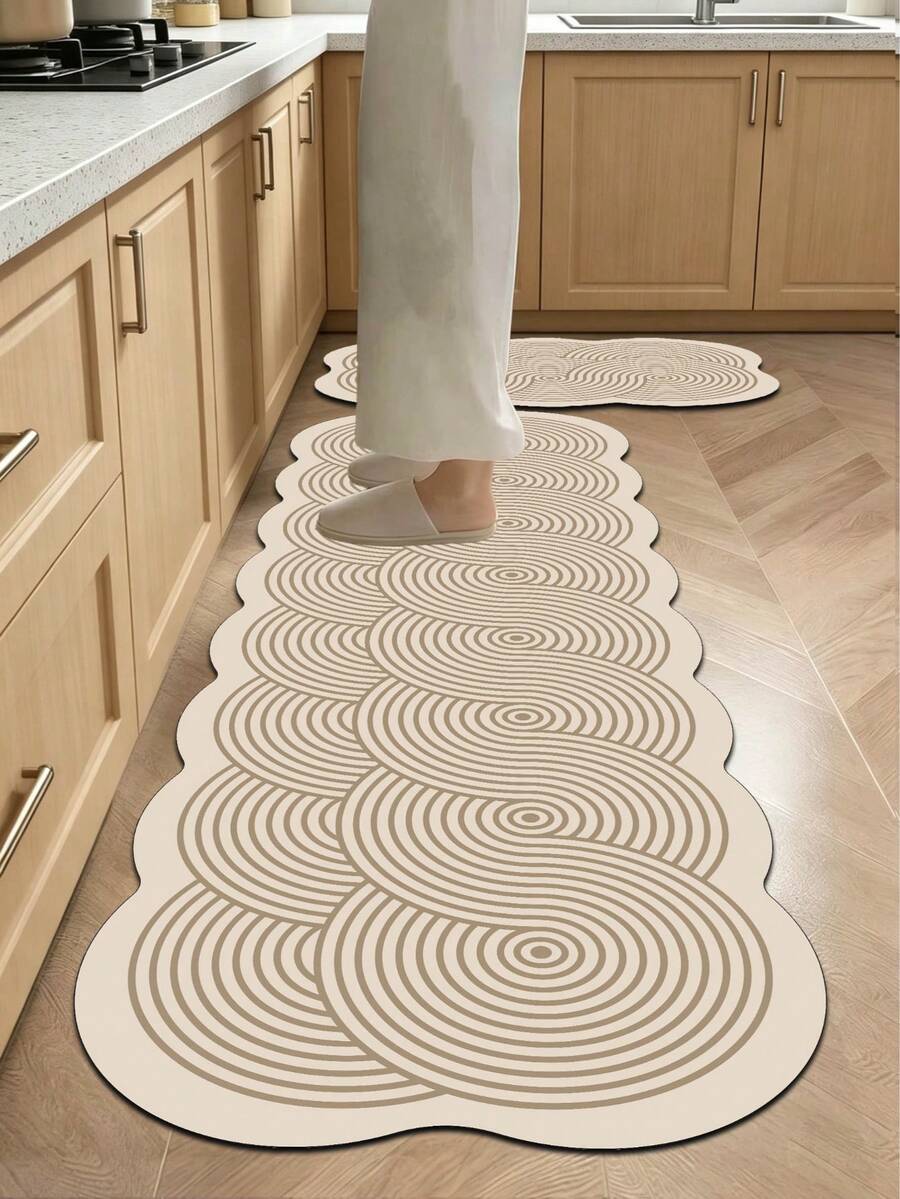1pc Auspicious Cloud Wave Diatom Mud Floor Mat, Fabric Surface With Absorbent Sponge Rubber Bottom, 3.5mm Trimmable, Absorbent Anti-Slip Oil-Resistant, Suitable For Bathroom, Kitchen, Entryway, Laundry Room - View 1