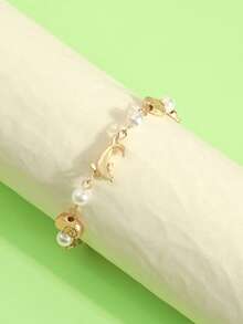 1pc Designer Dolphin Seahorse Shell Pearl Bracelet, Women's Casual Style - Multicolor - View 3