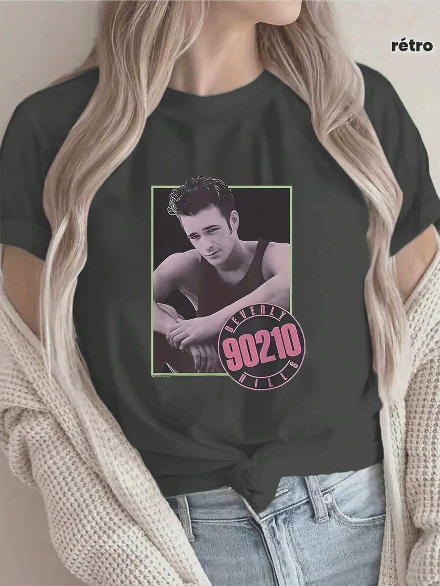 1 pieza Camiseta de Mujer Dylan McKegg Vintage Retro de los 90 - Manga Corta, Cuello Redondo, Estilo Casual con Estampado de Nombre, Corte Holgado - Top, Lavable a Máquina, Regalo para Fans - Negro - Ver 1
