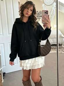 1-Piece Women's Hoodie: Cotton-Polyester Blend, Exquisite Print, Suitable For Outdoor Use In Autumn & Winter Commuting - 黑色 - 查看 1