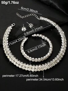 NAIZHU 3件組女款多層銀色水鑽頸鍊、手鍊與耳釘套組，派對穿搭飾品 - 銀色 - 查看 5