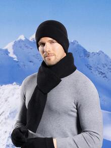 Set da 3 pezzi di cappello/berretto, guanti e sciarpa in maglia, accessori invernali caldi per uomo, adatti per attività all'aperto e per tenere le orecchie al caldo - Multicolore - Visualizzare 3