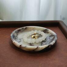 1pc Luxury Natural Marble Round Jewelry Tray, Polished Cosmetic Storage, Home & Office Desk Decor - White + Light Purple - View 6