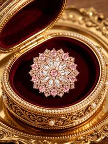 1pc Round Floral Brooch Lapel Pin, Elegant Fashion Collar Accessory, Unisex, Suitable For Wedding, Banquet, Formal Suit, Daily Office Decoration - Pink - View 6