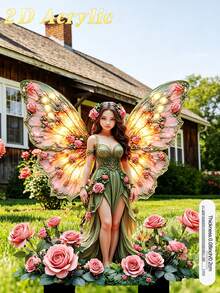 1pc 2D Flat Outdoor Acrylic Stake, Designed For Soil And Potted Plants, Depicting A Fairy In Roses, Perfect For Enhancing Garden As Decorative Pot Ornament, Ideal For Outdoor Yard Decor - Fairy Wing Garden Stake - View 9