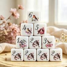 6pcs Floral & Bird Pattern D6 Dice, 2 Styles: Optional Vibrant Watercolor Birds Or Blue & White Sparrow Print, White Acrylic Six-Sided Dice, Tabletop RPG Dice, Suitable For Game Night And Dice Collectors - Multicolor - View 1