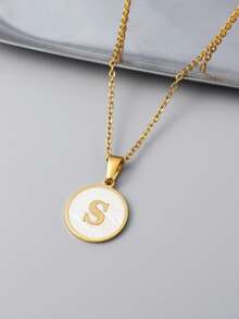 1pc 18k Gold Plated Titanium Steel Necklace With Seashell Pendant, A To Z Alphabets Personalized Necklace Best Gift For Daughter And Suitable For Women - Gold - View 23