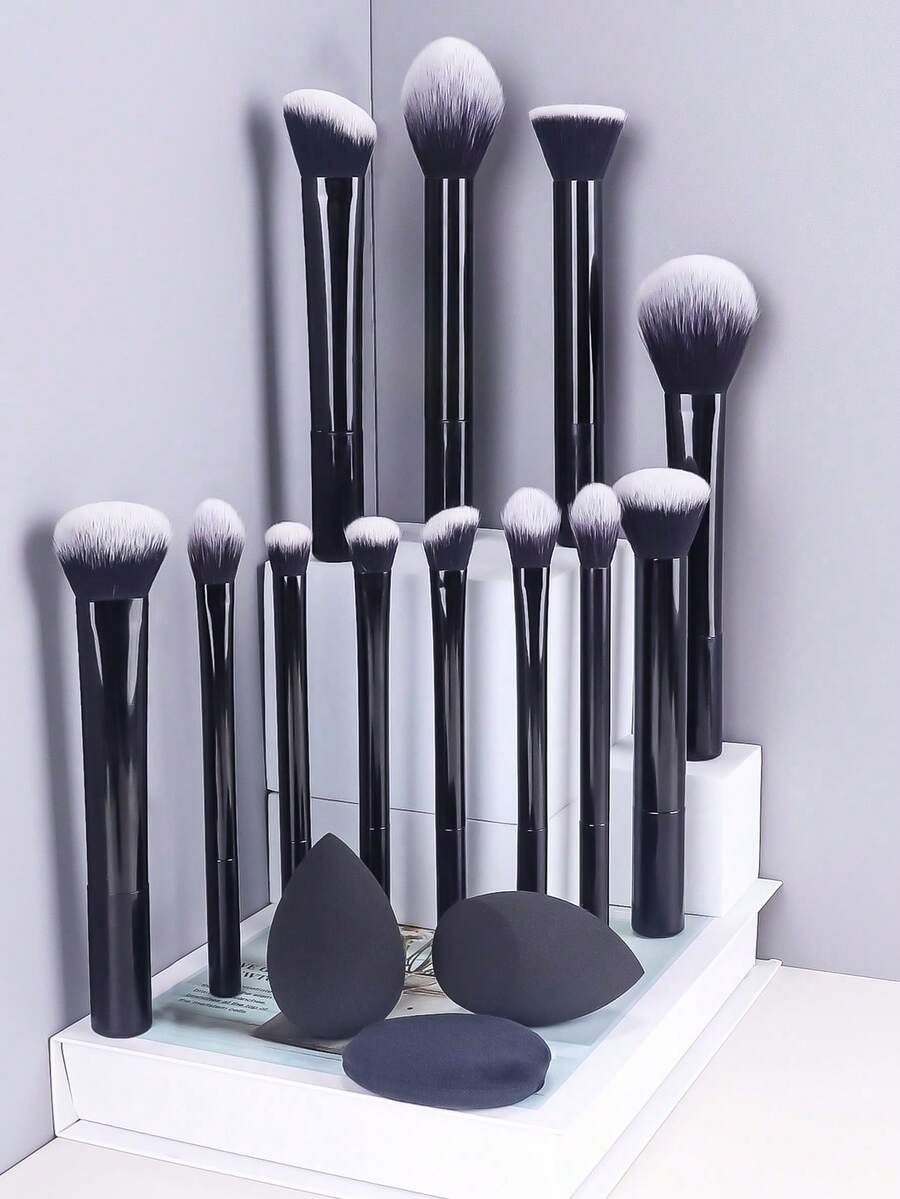 Black Multi-Function Full Makeup Brush Set, Loose Powder Brush, Blush ...