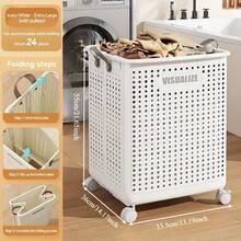 LDQ Cestas de ropa sucia plegables de cerámica blanca, grandes y medianas, de piel sintética, lavables a mano, de color liso, multifuncionales, portátiles, con ruedas para baño y balcón. - Blanco - Ver 12